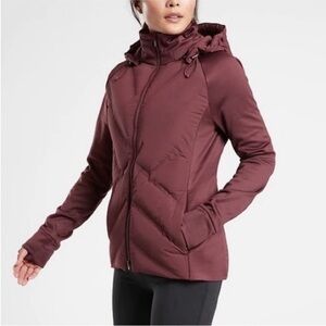 Athleta Inlet Down Jacket Puffer Coat burgundy size small
